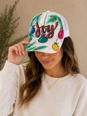 Hand Painted “Joy” Christmas Trucker Rope Hat Dalix Festive Holiday Cap